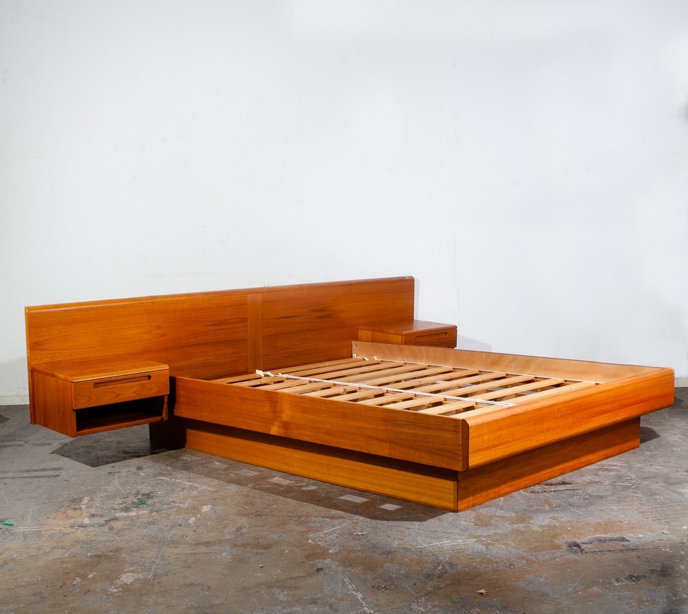 Mid Century Danish Modern Headboard Teak Bed Frame Queen Floating Denmark - Image 2