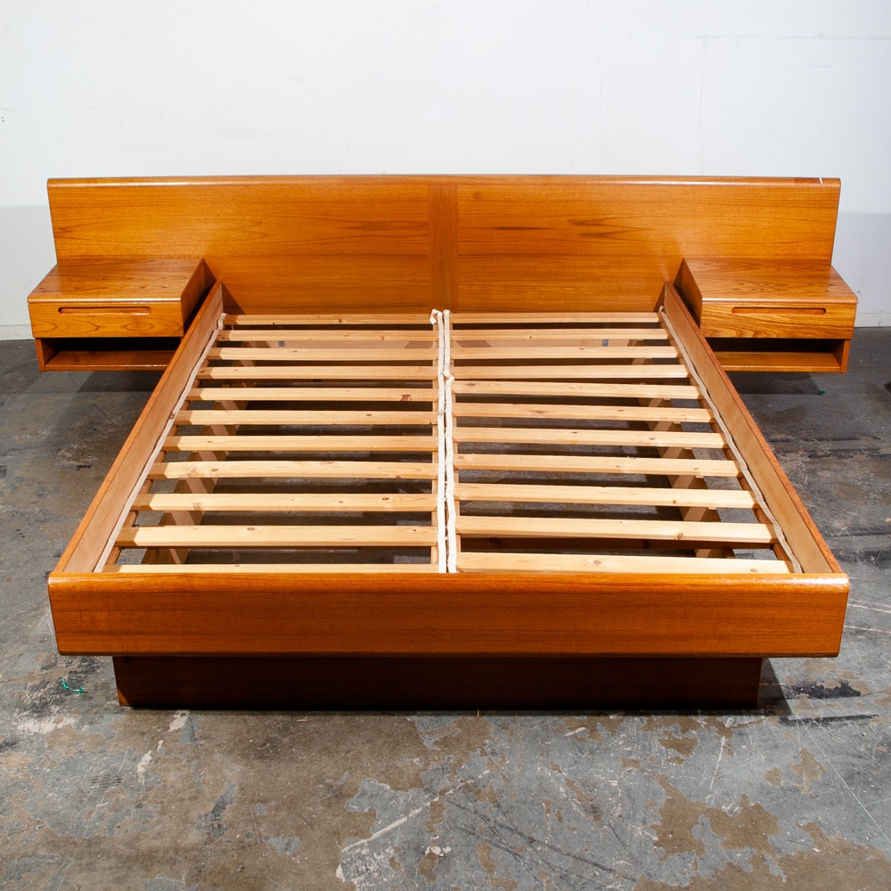 Mid Century Danish Modern Headboard Teak Bed Frame Queen Floating Denmark