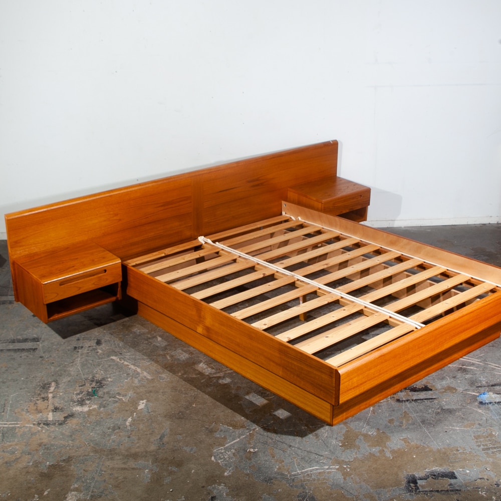 Mid Century Danish Modern Headboard Teak Bed Frame Queen Floating Denmark - Image 3