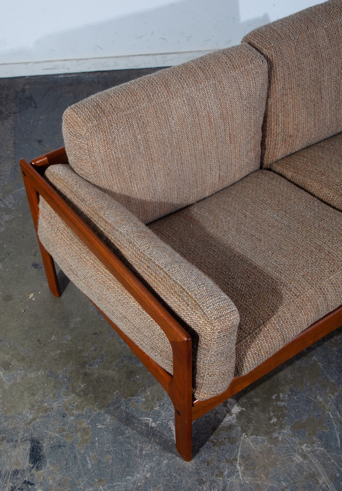 Mid Century Danish Modern Settee Sofa Komfort Denmark Solid Teak Tan Wool Tweed - Image 10