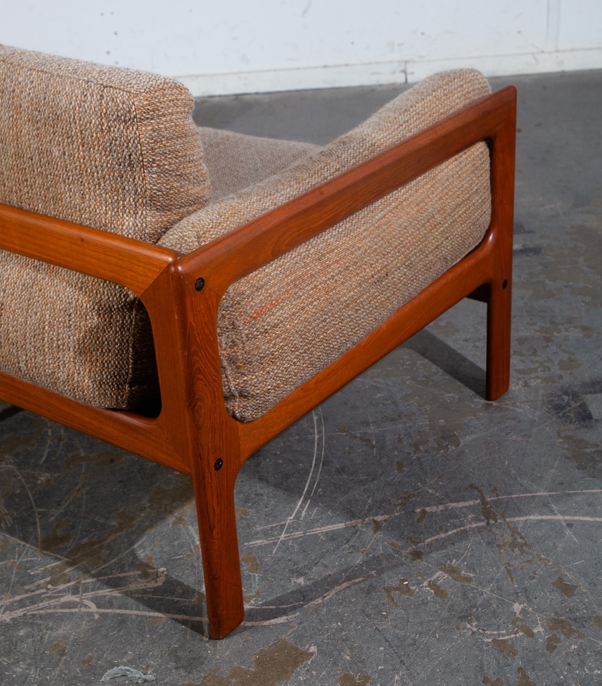 Mid Century Danish Modern Settee Sofa Komfort Denmark Solid Teak Tan Wool Tweed - Image 9