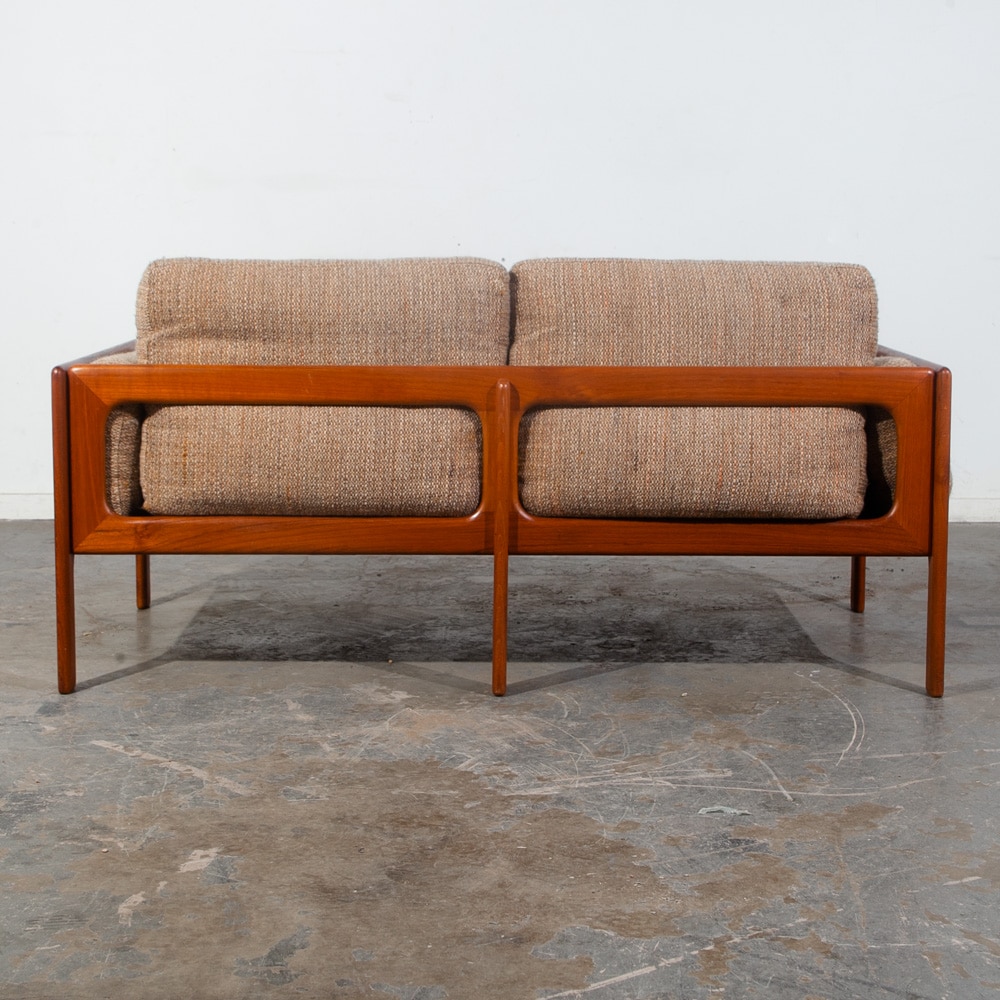 Mid Century Danish Modern Settee Sofa Komfort Denmark Solid Teak Tan Wool Tweed - Image 3