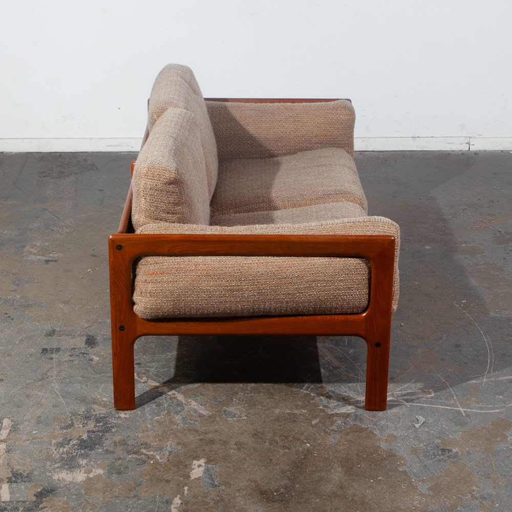 Mid Century Danish Modern Settee Sofa Komfort Denmark Solid Teak Tan Wool Tweed - Image 4
