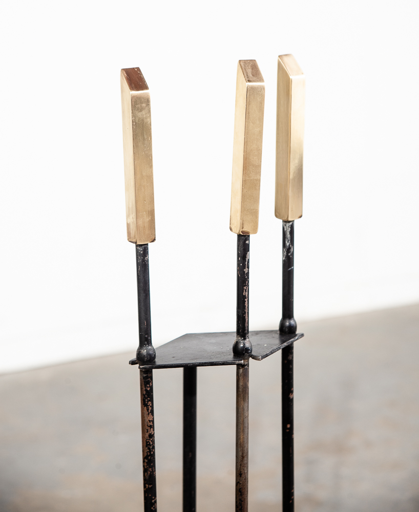 Mid Century Modern Fire Tools Metal Brass Pilgrim Seymour Preway Set Stand Gold - Image 6