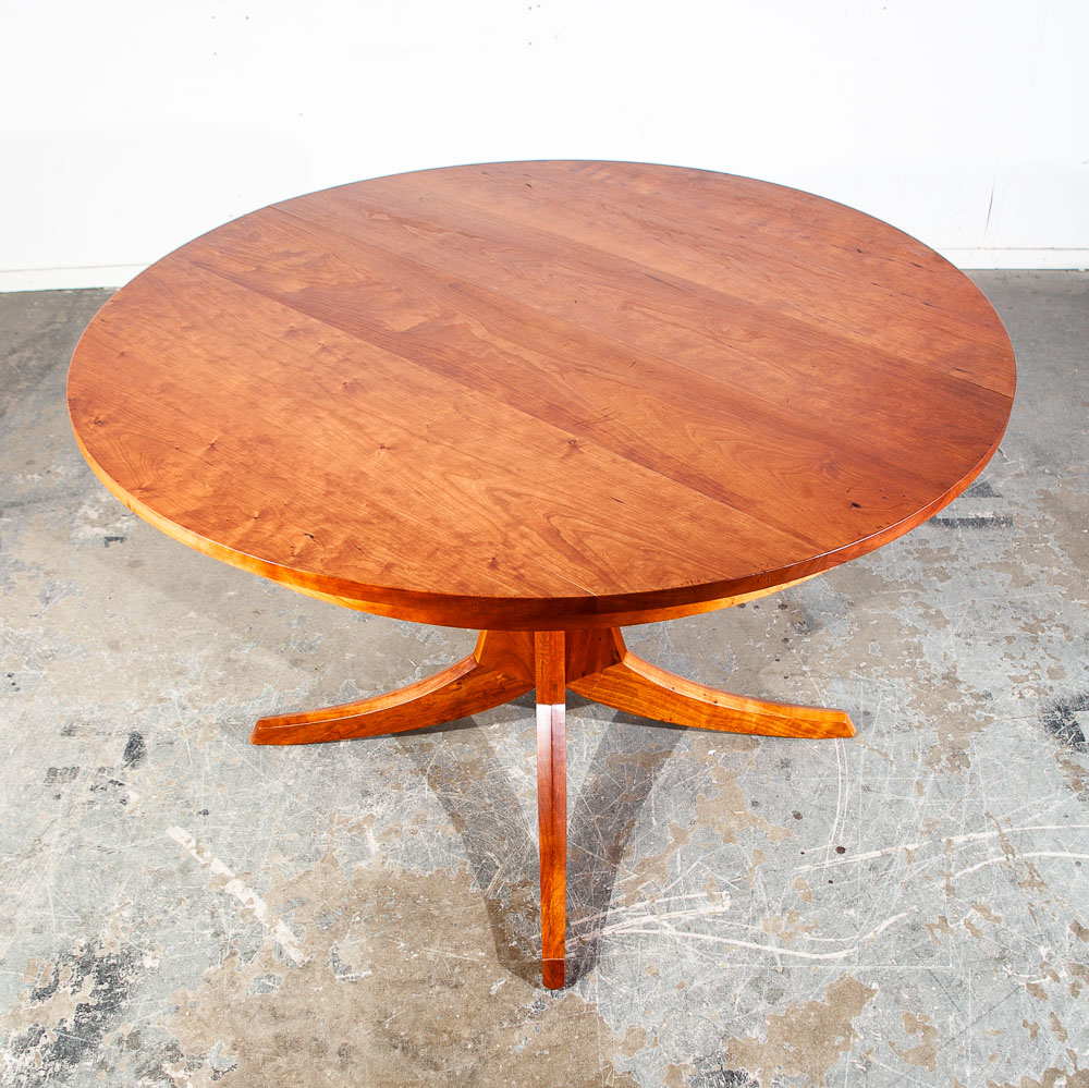 Mid Century Modern Dining Table Solid Cherry Wood Sculpted Round Custom Vintage Thos Moser