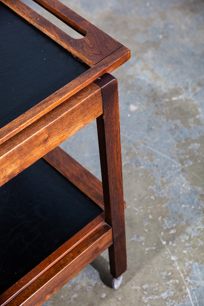Mid Century Modern Serving Cart Trolley Rolling Tray Black Table Walnut Vintage - Image 7