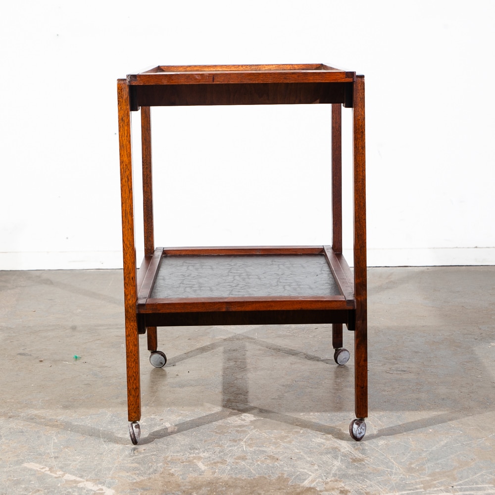 Mid Century Modern Serving Cart Trolley Rolling Tray Black Table Walnut Vintage - Image 9