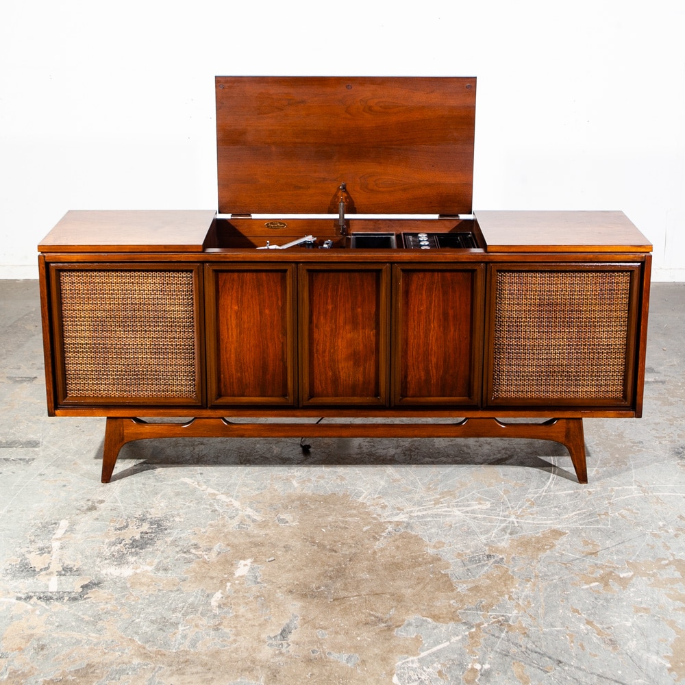 Mid Century Modern Stereo Console Record Player Silvertone Serviced Hifi Radio - Image 4