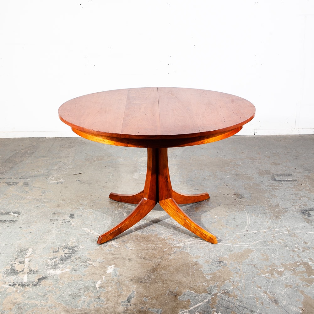Mid Century Modern Dining Table Solid Cherry Wood Sculpted Round Custom Vintage Thos Moser - Image 3