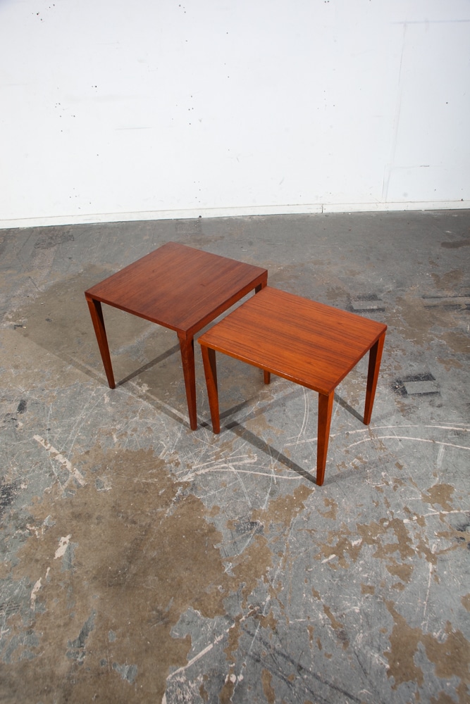 Mid Century Danish Modern Nesting Tables Teak Set of 2 Denmark Side End Table VG - Image 9