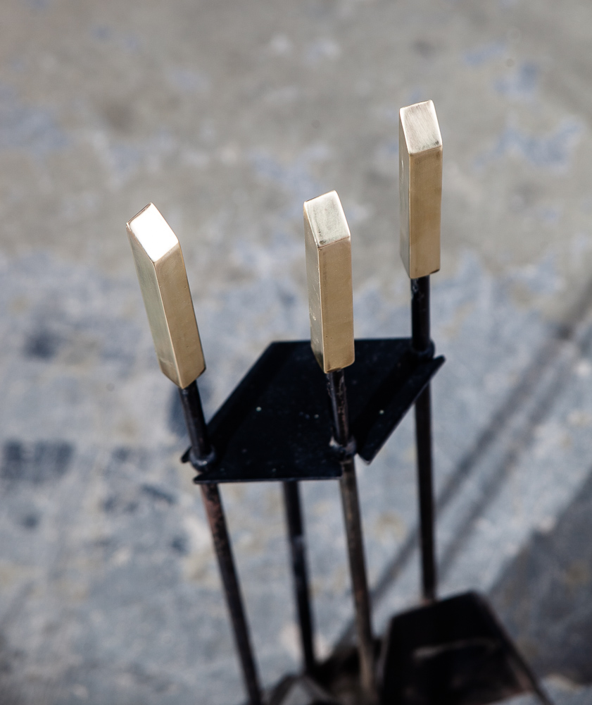 Mid Century Modern Fire Tools Metal Brass Pilgrim Seymour Preway Set Stand Gold - Image 9