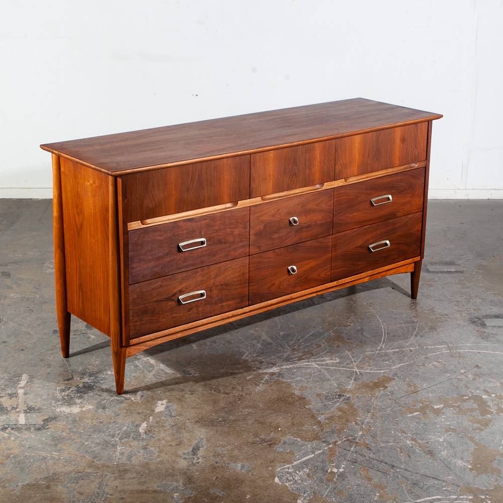 Mid Century Modern Dresser Credenza Walnut 9 Drawer Restored Lane Drexel Vintage - Image 3