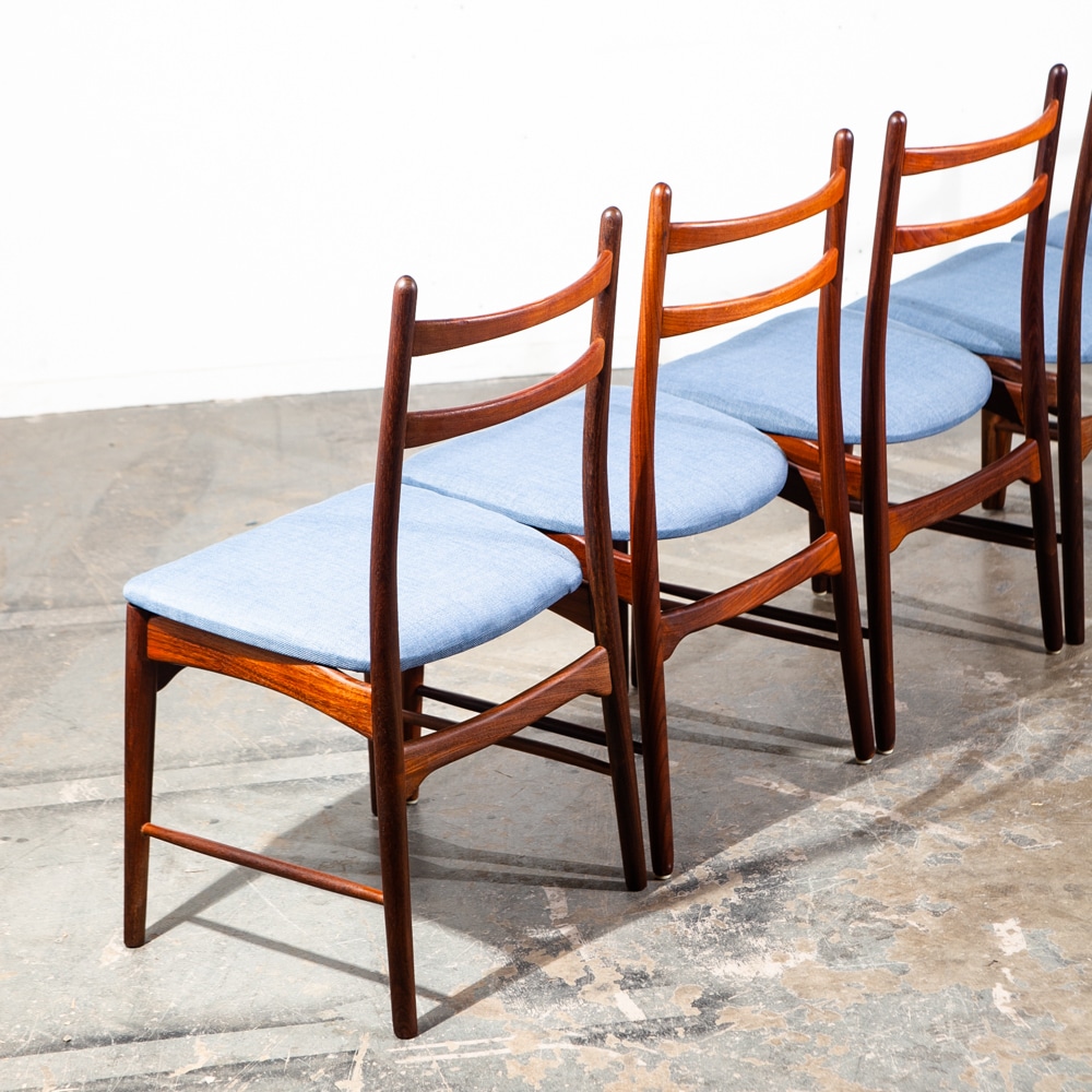 Mid Century Danish Modern Dining Chairs Set 8 Teak Hartmut Lohmeyer Blue High M - Image 4