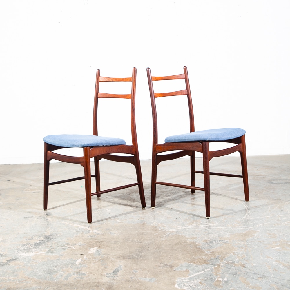 Mid Century Danish Modern Dining Chairs Set 8 Teak Hartmut Lohmeyer Blue High M - Image 8