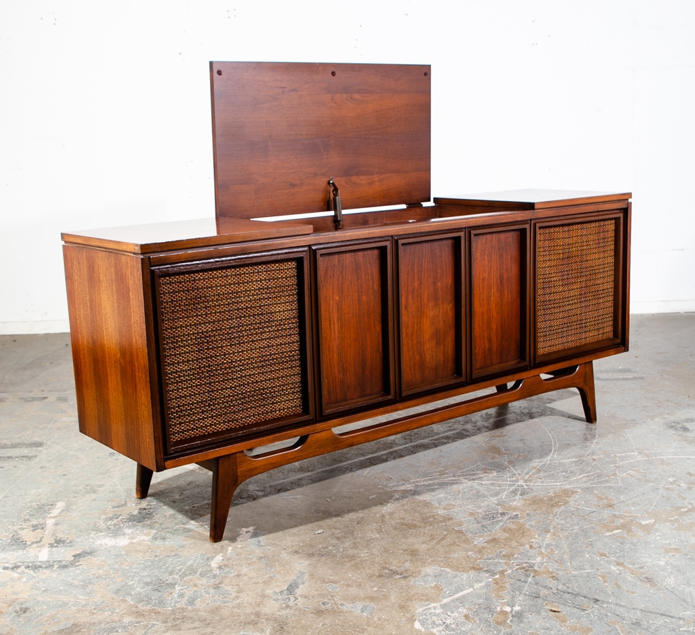 Mid Century Modern Stereo Console Record Player Silvertone Serviced Hifi Radio