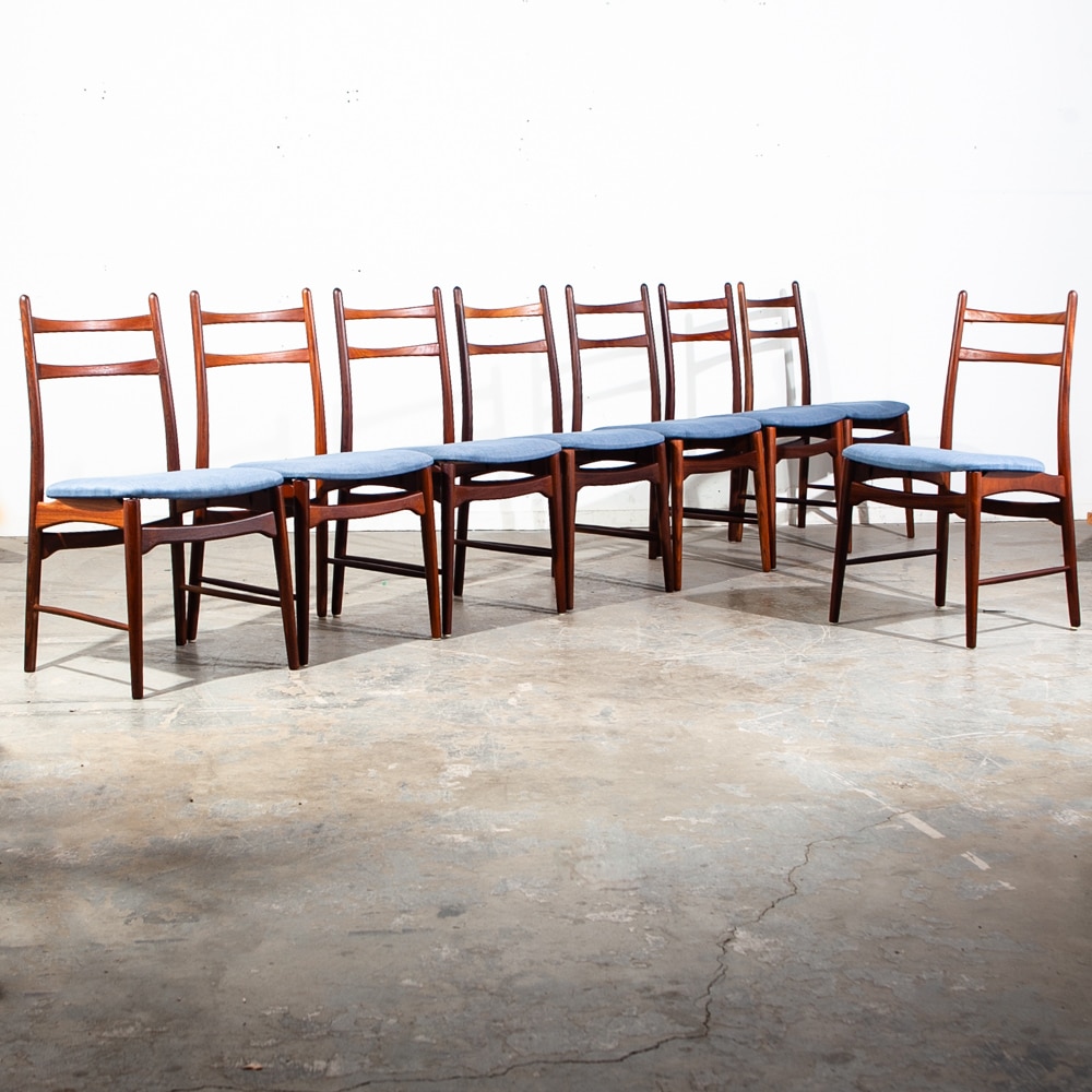 Mid Century Danish Modern Dining Chairs Set 8 Teak Hartmut Lohmeyer Blue High M - Image 2