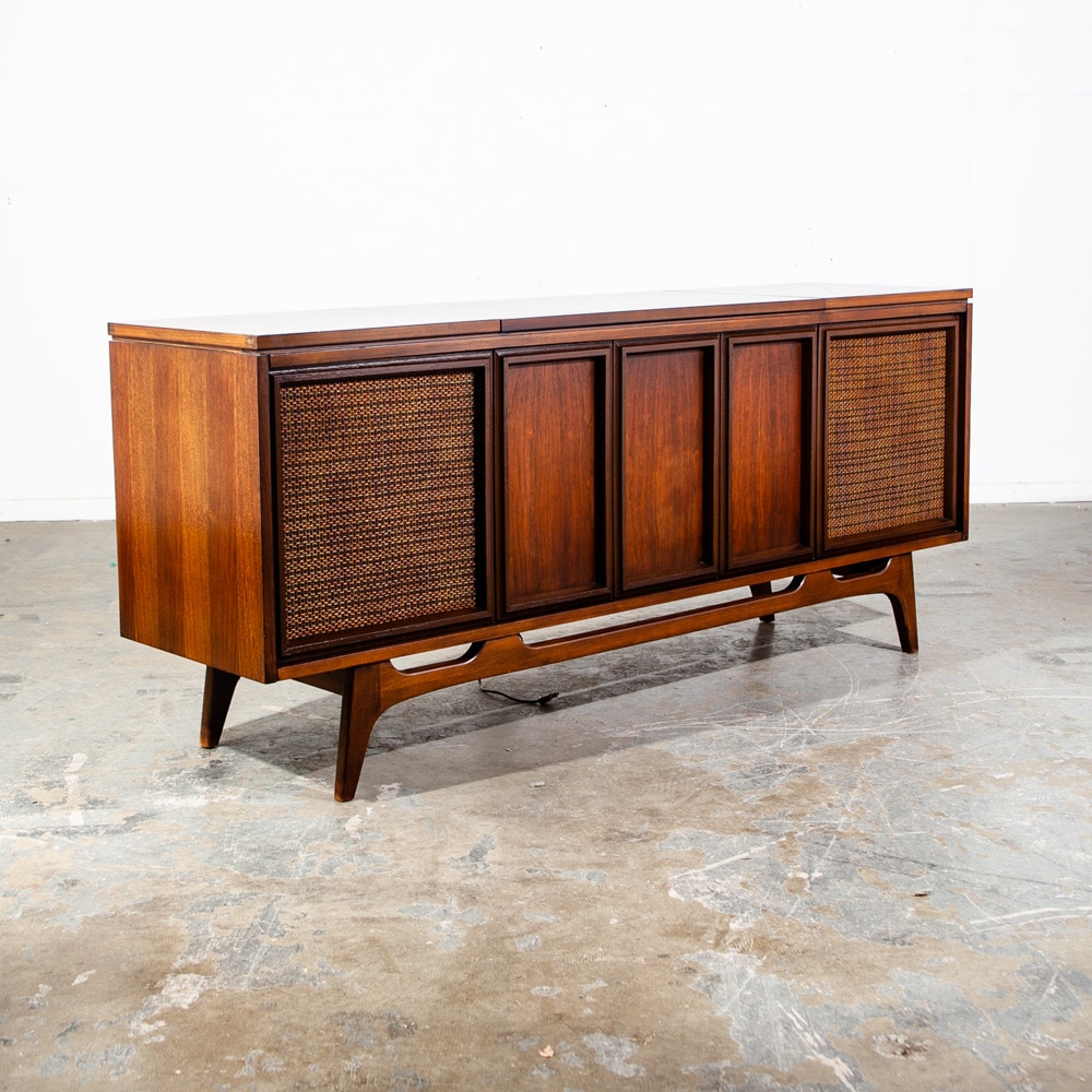Mid Century Modern Stereo Console Record Player Silvertone Serviced Hifi Radio - Image 2