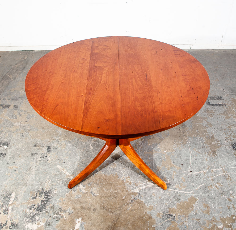 Mid Century Modern Dining Table Solid Cherry Wood Sculpted Round Custom Vintage Thos Moser - Image 4