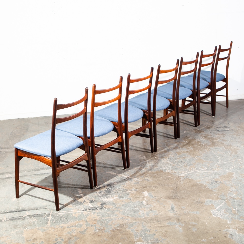 Mid Century Danish Modern Dining Chairs Set 8 Teak Hartmut Lohmeyer Blue High M - Image 3