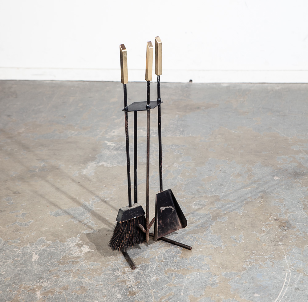 Mid Century Modern Fire Tools Metal Brass Pilgrim Seymour Preway Set Stand Gold - Image 2