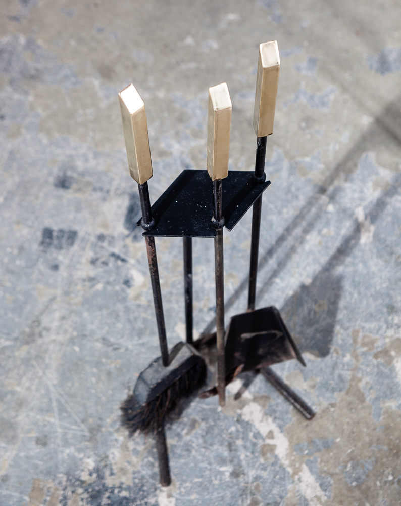 Mid Century Modern Fire Tools Metal Brass Pilgrim Seymour Preway Set Stand Gold - Image 4
