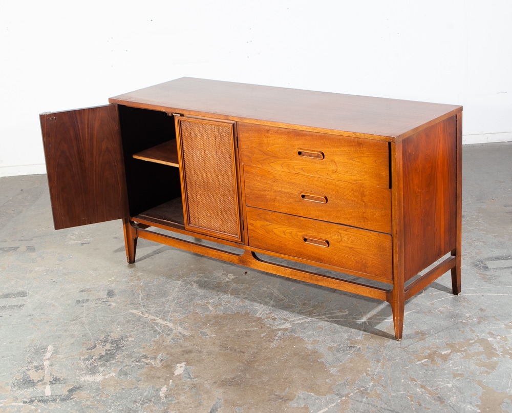 Mid Century Modern Dresser Credenza Walnut Founders Danish Sideboard Cane Drawer - Image 3