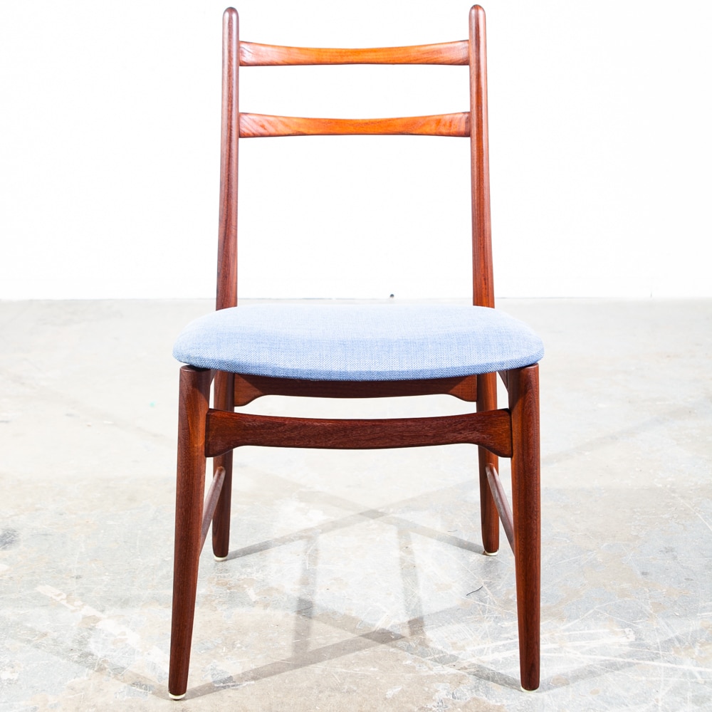 Mid Century Danish Modern Dining Chairs Set 8 Teak Hartmut Lohmeyer Blue High M - Image 11