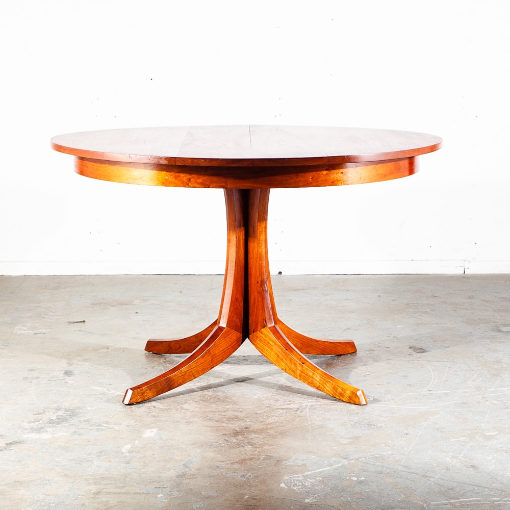 Mid Century Modern Dining Table Solid Cherry Wood Sculpted Round Custom Vintage Thos Moser - Image 8