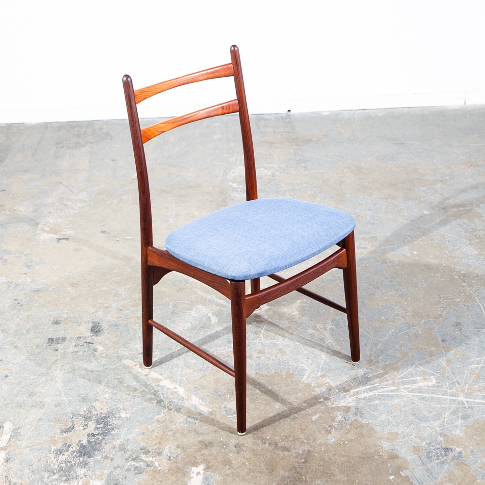 Mid Century Danish Modern Dining Chairs Set 8 Teak Hartmut Lohmeyer Blue High M - Image 6