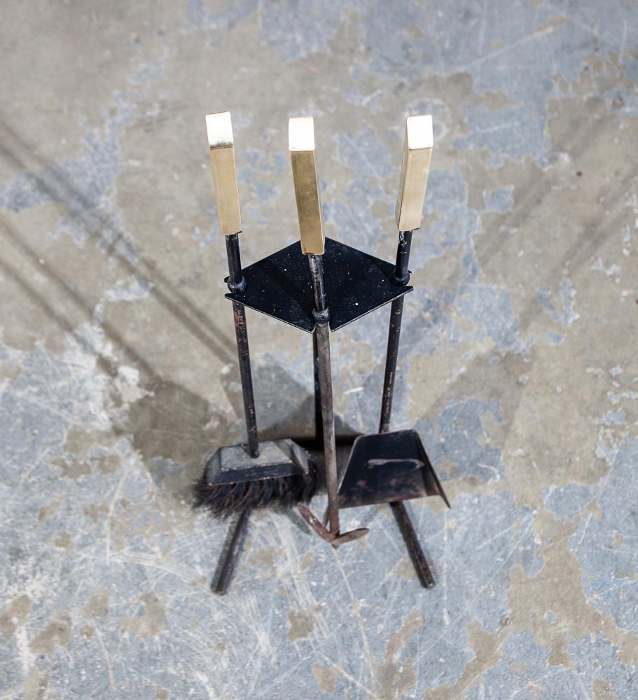 Mid Century Modern Fire Tools Metal Brass Pilgrim Seymour Preway Set Stand Gold - Image 3