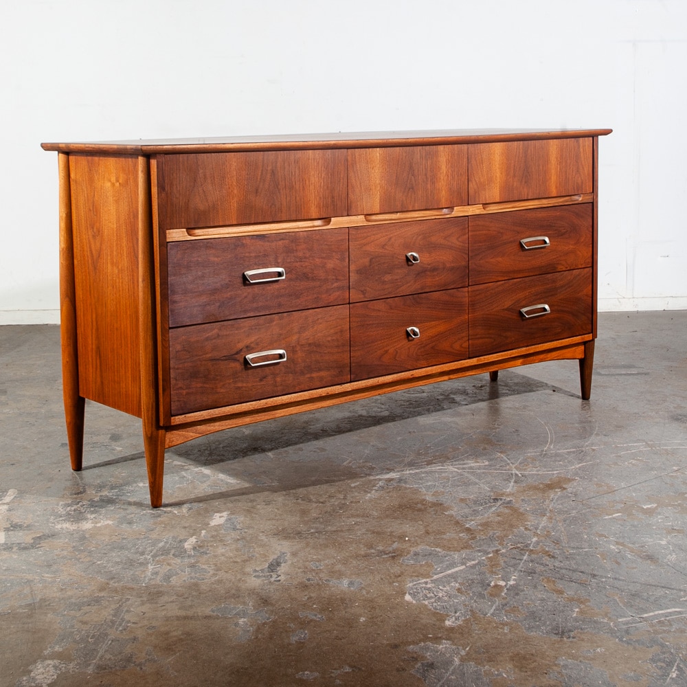 Mid Century Modern Dresser Credenza Walnut 9 Drawer Restored Lane Drexel Vintage