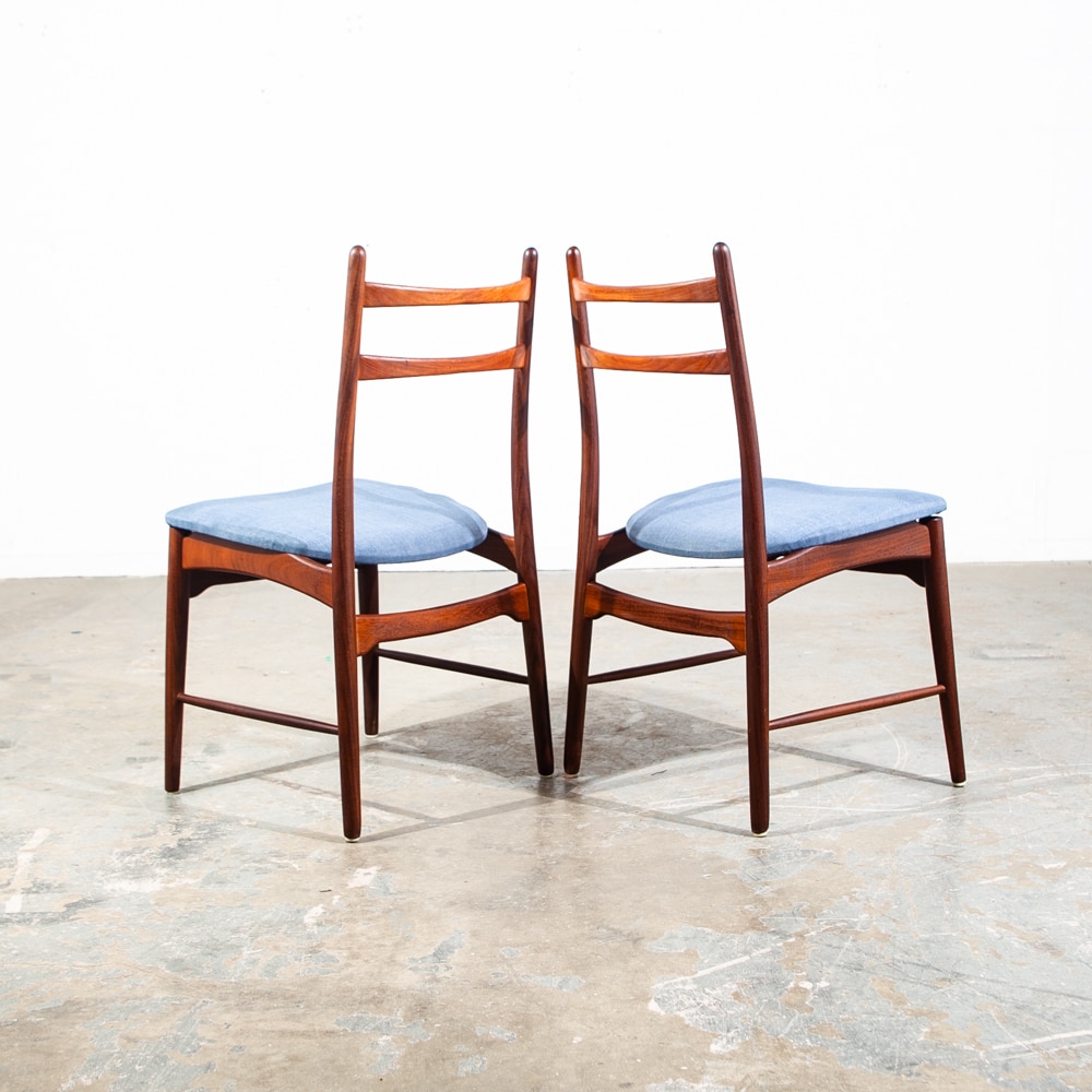 Mid Century Danish Modern Dining Chairs Set 8 Teak Hartmut Lohmeyer Blue High M - Image 12