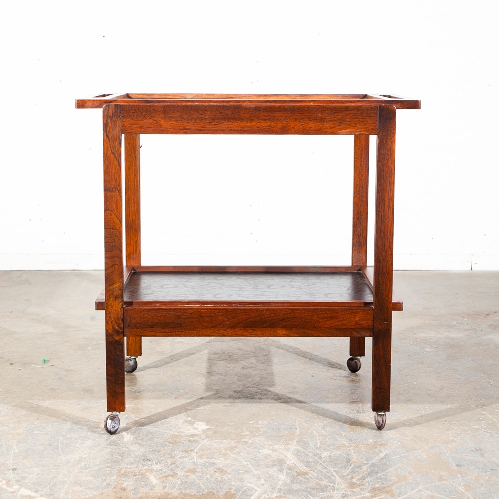 Mid Century Modern Serving Cart Trolley Rolling Tray Black Table Walnut Vintage - Image 4