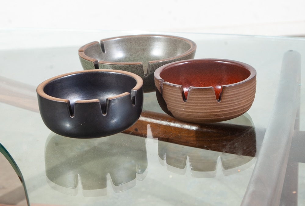 Mid Century Modern Ashtray Set 3 Edith Heath Ceramics Studio Black Red Green Mcm - Image 4