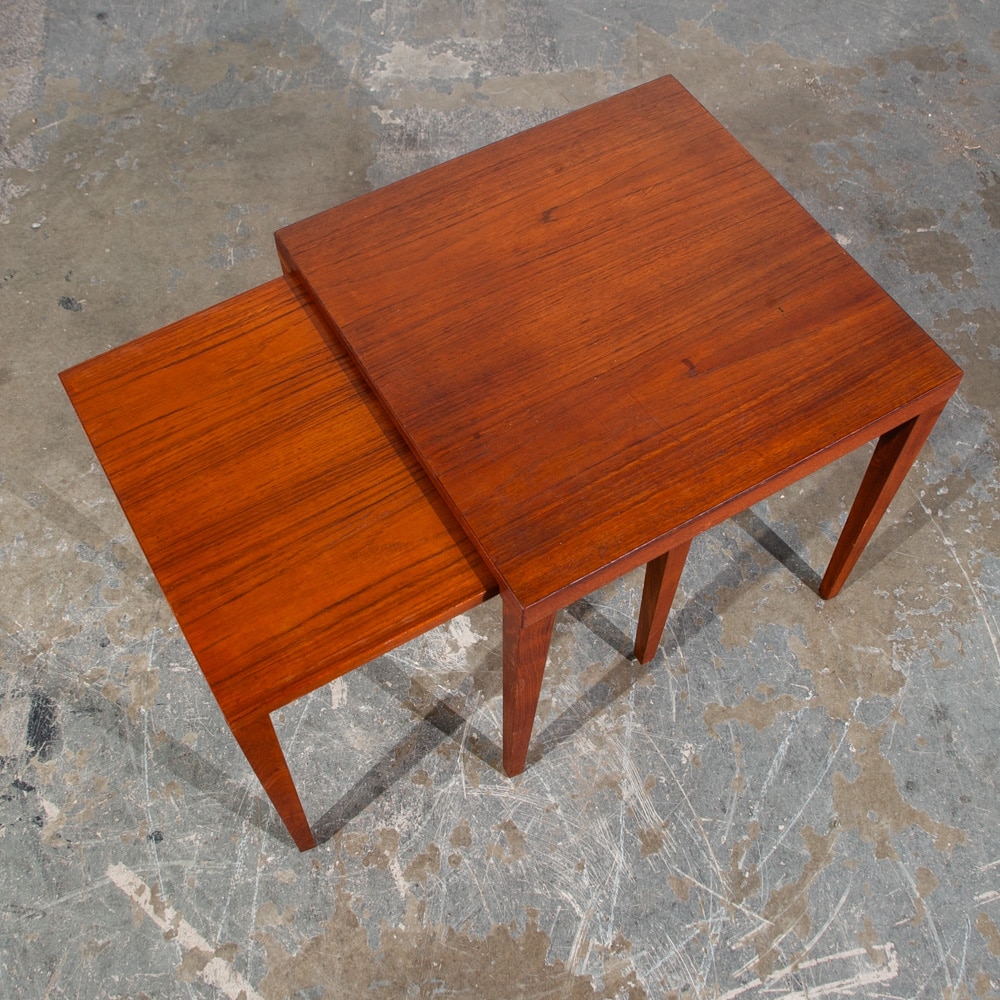 Mid Century Danish Modern Nesting Tables Teak Set of 2 Denmark Side End Table VG - Image 2