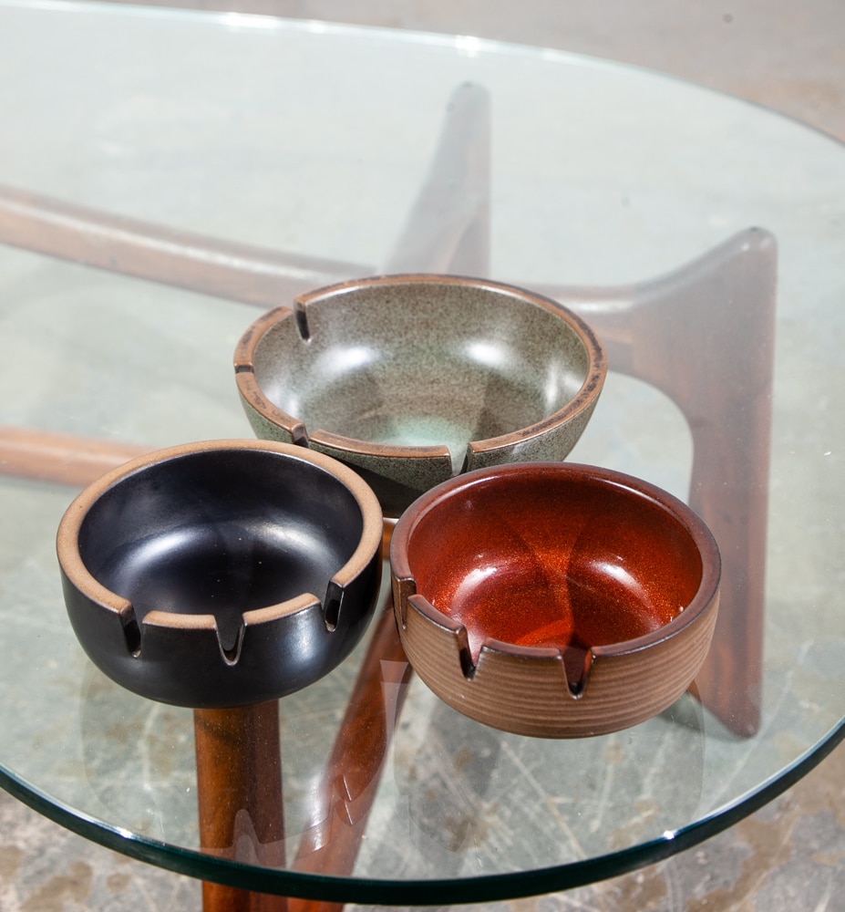 Mid Century Modern Ashtray Set 3 Edith Heath Ceramics Studio Black Red Green Mcm - Image 2