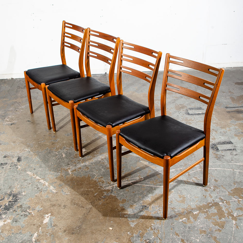 Mid Century Danish Modern Dining Chairs Set 4 Solid Teak Black Round Denmark Mcm - Image 7