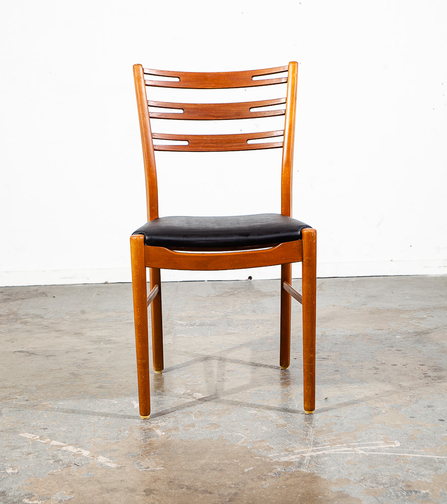Mid Century Danish Modern Dining Chairs Set 4 Solid Teak Black Round Denmark Mcm - Image 5