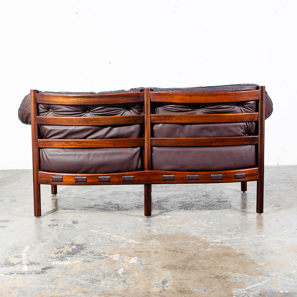 Mid Century Danish Modern Sofa Settee Brown Leather Arne Norell Teak 2 Seat Wood - Image 4