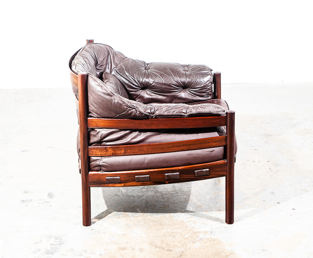 Mid Century Danish Modern Lounge Chair Brown Leather Arne Norell Teak Armchair Denmark - Image 2
