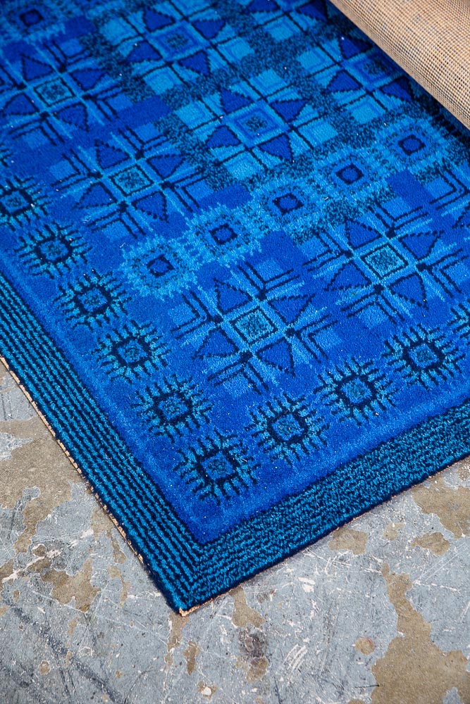 Mid Century Modern Shag Rug Ege Rya Abstract Blue 77x55 Wool Denmark Area Mcm - Image 5