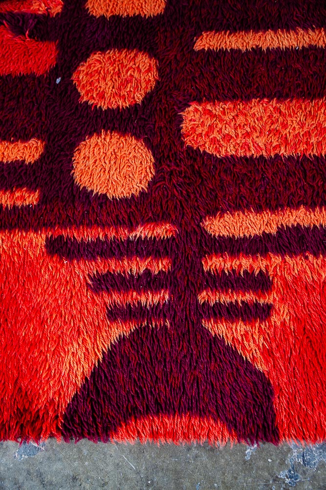 Mid Century Modern Shag Rug Ege Rya Abstract Red Orange 48x69 Wool - Image 8