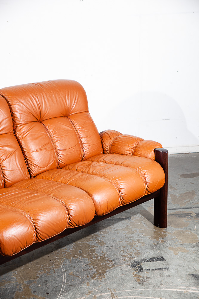 Mid Century Danish Modern Sofa Settee Dyrlund Loveseat 2 Seat Orange Mahogany NM - Image 11