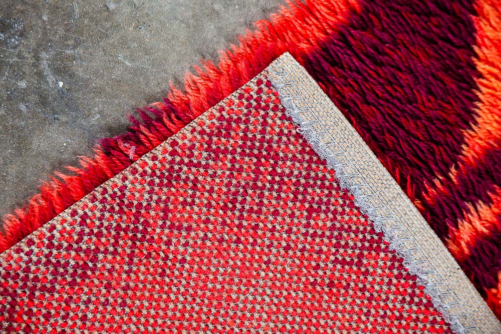 Mid Century Modern Shag Rug Ege Rya Abstract Red Orange 48x69 Wool - Image 9