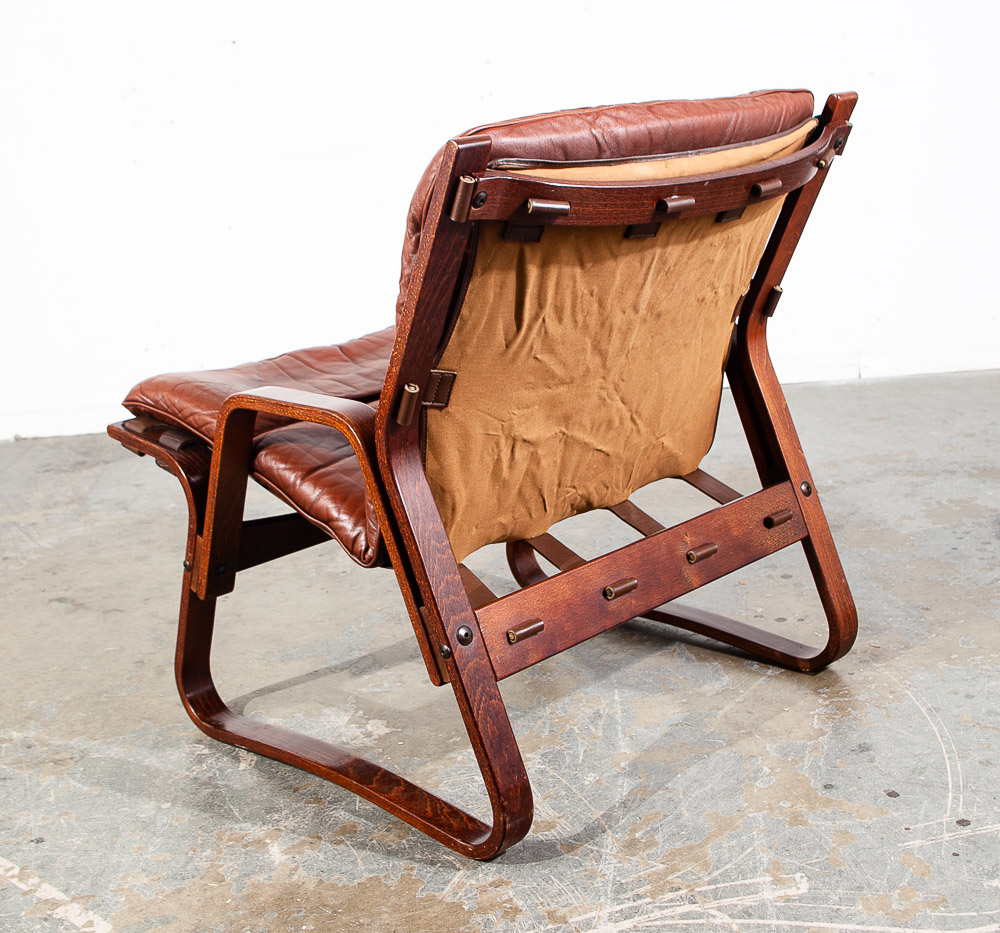Mid Century Danish Modern Lounge Chair Teak Wood Faux Leather Brown Denmark Mcm - Image 7