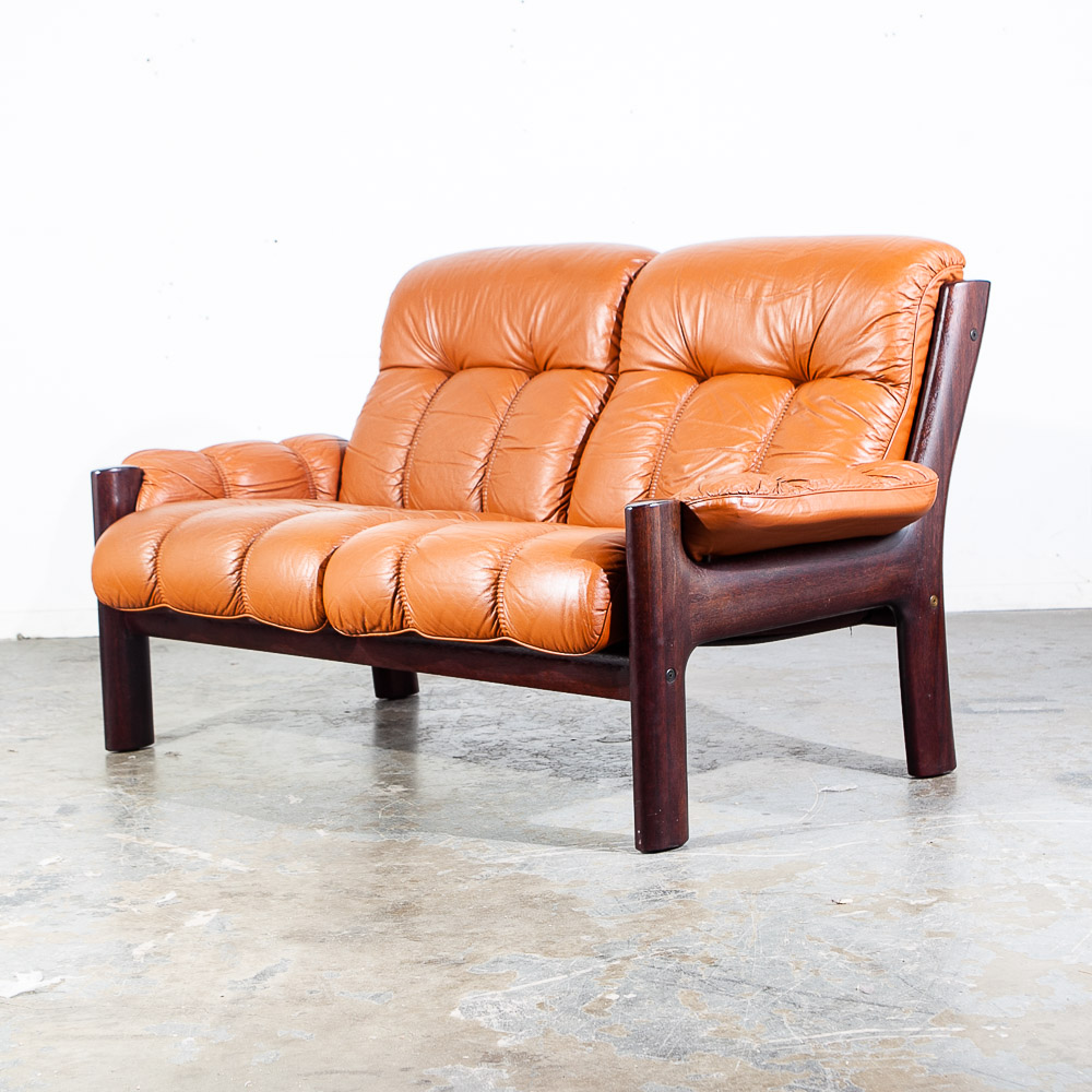 Mid Century Danish Modern Sofa Settee Dyrlund Loveseat 2 Seat Orange Mahogany NM