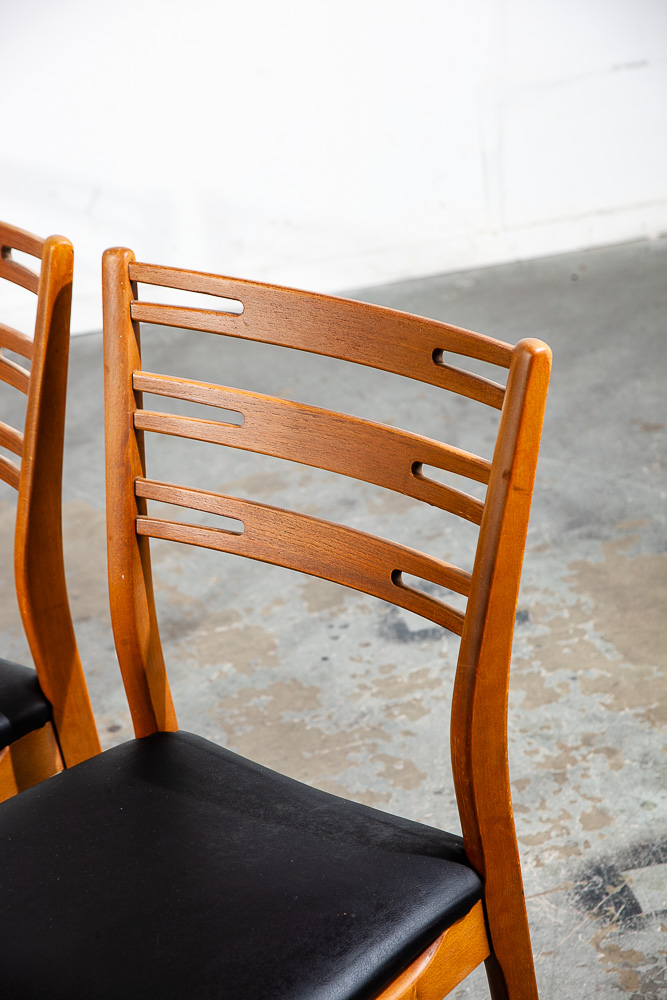 Mid Century Danish Modern Dining Chairs Set 4 Solid Teak Black Round Denmark Mcm - Image 9