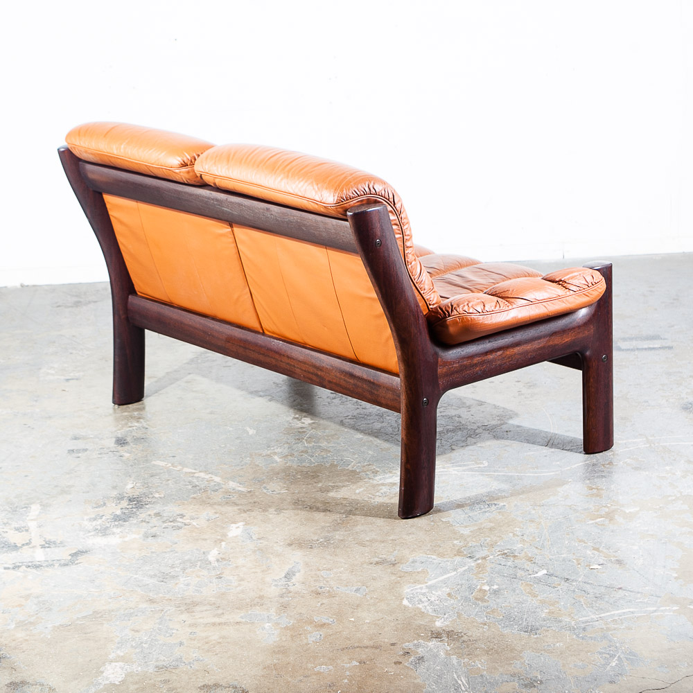 Mid Century Danish Modern Sofa Settee Dyrlund Loveseat 2 Seat Orange Mahogany NM - Image 4