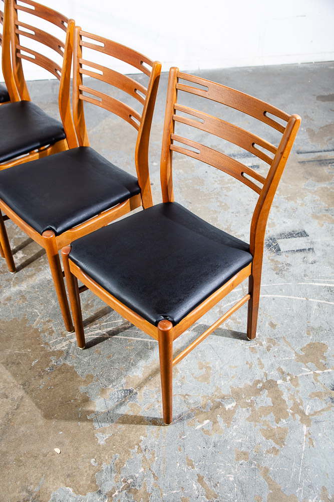 Mid Century Danish Modern Dining Chairs Set 4 Solid Teak Black Round Denmark Mcm - Image 11