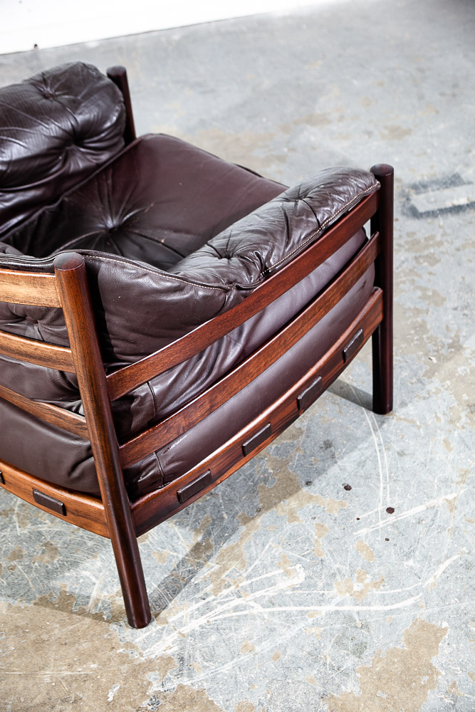 Mid Century Danish Modern Lounge Chair Brown Leather Arne Norell Teak Armchair Denmark - Image 9